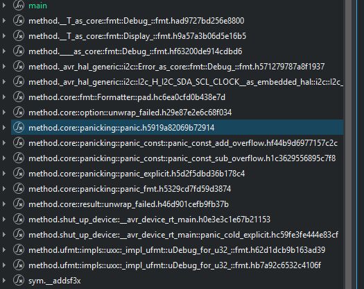Screenshot of distinct methods identified by Cutter. This binary has debugging symbols which provide a prettier name for these methods that is usually not available in release configurations.